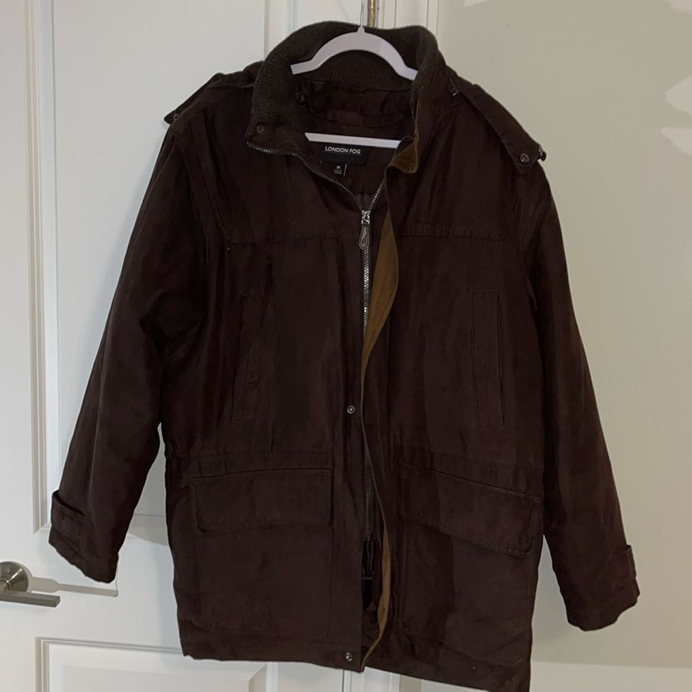 London Fog Hooded Alder Field Coat Winter Parka Jacket Faux Suede w/Zip liner M